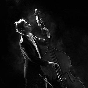 Portrait of double bass player on stage